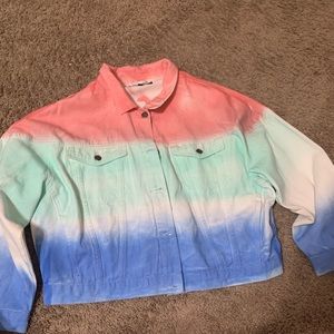 Pink teal white and blue Jean jacket